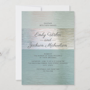 Invitation Mariage élégant Turquoise Bleu Verre de Mer Argent