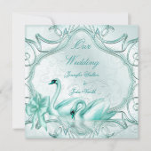 Invitation Mariage élégant Turquoise Blue Swans Bow (Devant)