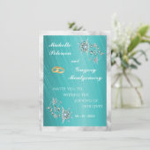 Invitation Mariage Élégant Turquoise Strass & Marbre (Debout devant)