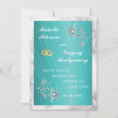 Invitation Mariage Élégant Turquoise Strass & Marbre (Devant)