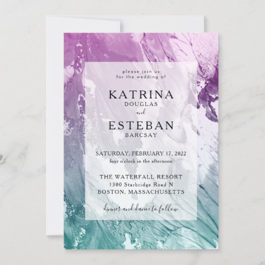 Invitation Mariage élégant Turquoise violet (Devant)