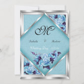 Invitation Mariage élégant Turquoise violet Roses Argent Bouq (Devant)