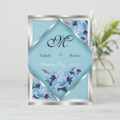 Invitation Mariage élégant Turquoise violet Roses Argent Bouq (Debout devant)
