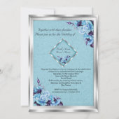 Invitation Mariage élégant Turquoise violet Roses Argent Bouq (Dos)