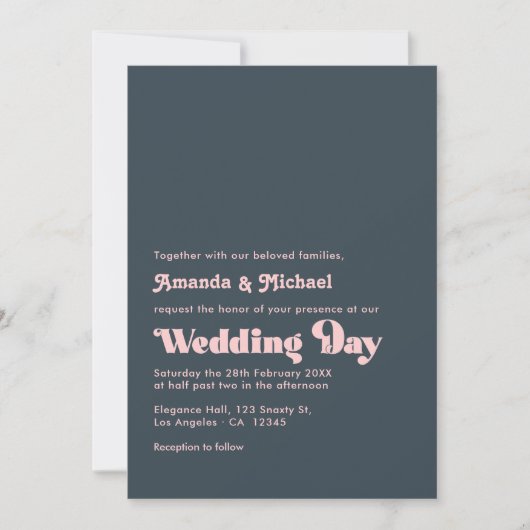 Invitation Mariage élégant typographie Charbon & Blush (Devant)