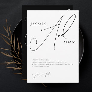 Invitation Mariage Élégant Typographie Script Noir Blanc