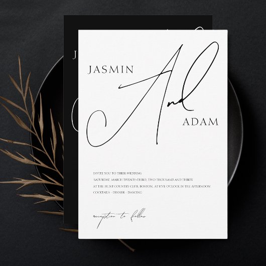 Invitation Mariage Élégant Typographie Script Noir Blanc