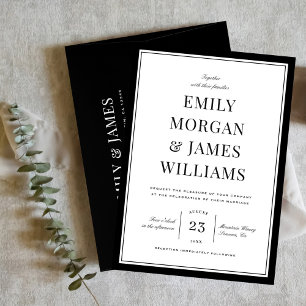 Invitation Mariage Élégant Typographie Vintage Bordure Noire