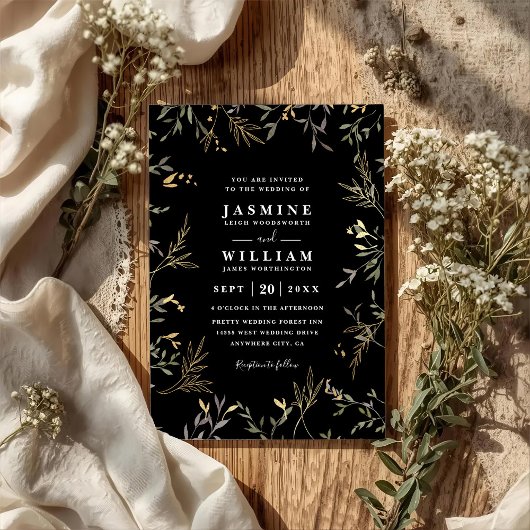 Invitation Mariage élégant verdure eucalyptus rustique code Q