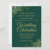 Invitation Mariage élégant vert émeraude Code QR doré Frills (Devant)