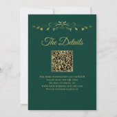 Invitation Mariage élégant vert émeraude Code QR doré Frills (Dos)