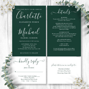 Invitation Mariage Élégant Vert Émeraude Tout En Un