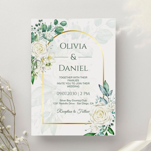 Invitation Mariage Élégant Vert et Blanc