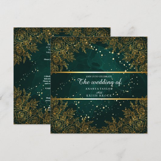Invitation Mariage élégant vert et noir (Devant / Derrière)