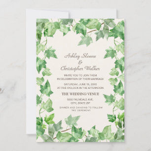 Invitation Mariage Élégant Vert Feuilles de Lierre Crème