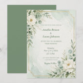 Invitation Mariage Élégant Vert Menthe (Devant / Derrière)