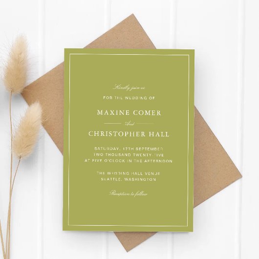 Invitation Mariage élégant vert olive Script