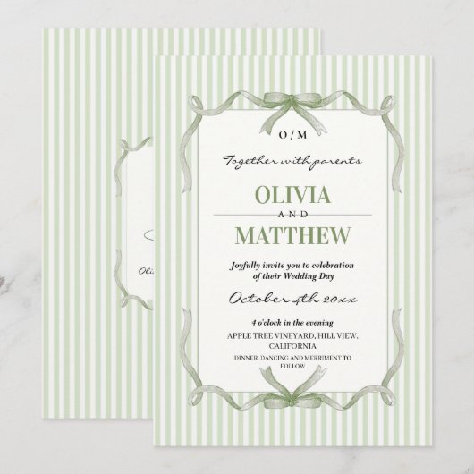 Invitation Mariage Élégant Vert Sauge (Devant / Derrière)