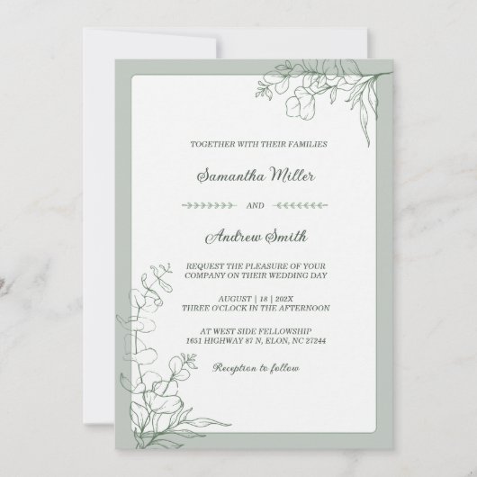 Invitation Mariage élégant vert sauge (Devant)