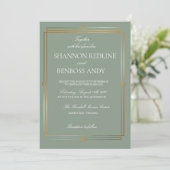 Invitation Mariage Élégant Vert Sauge & Monogramme Or (Debout devant)