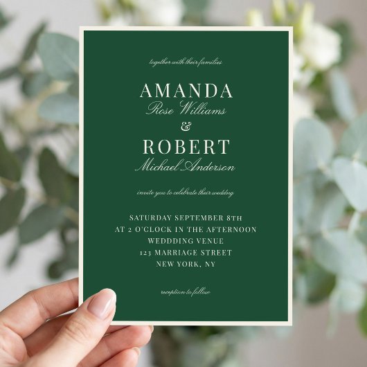 Invitation Mariage Élégant Vert Vieille Fortune