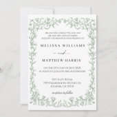 Invitation Mariage élégant vert vintage code QR (Devant)