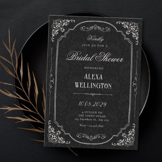 Invitation Mariage élégant victorien noir