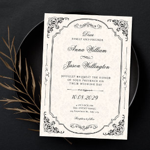 Invitation Mariage élégant victorien noir et blanc