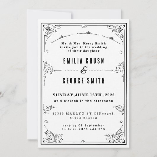 Invitation Mariage Élégant Vintage (Devant)