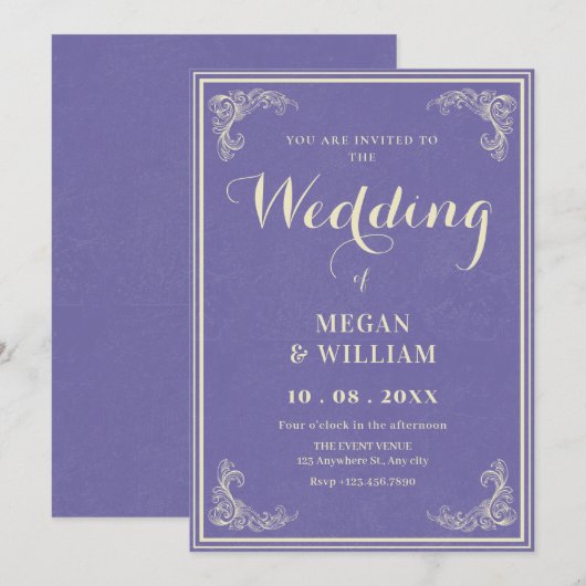 Invitation mariage élégant vintage (Devant / Derrière)