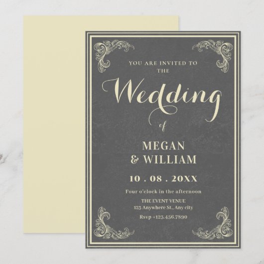 Invitation mariage élégant vintage  (Devant / Derrière)