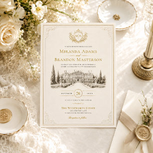 Invitation Mariage Élégant Vintage Ancienne Fortune