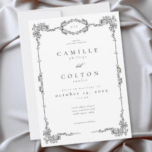Invitation Mariage élégant vintage baroque noir et blanc