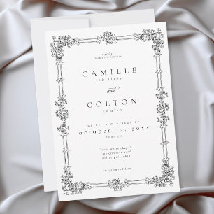 Invitation Mariage élégant vintage baroque noir et blanc