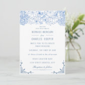 Invitation Mariage élégant vintage bleu Dusty (Debout devant)