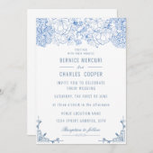 Invitation Mariage élégant vintage bleu Dusty (Devant / Derrière)