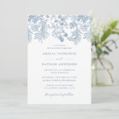 Invitation Mariage élégant vintage bleu Dusty (Debout devant)
