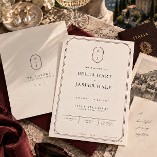 Invitation Mariage élégant vintage burgundy et ivoire avec mo