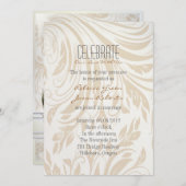 Invitation mariage élégant vintage crème damassé paon (Devant / Derrière)