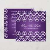 Invitation Mariage élégant vintage damas violet (Devant / Derrière)