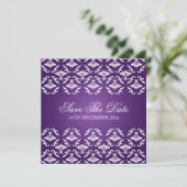 Invitation Mariage élégant vintage damas violet (Debout devant)