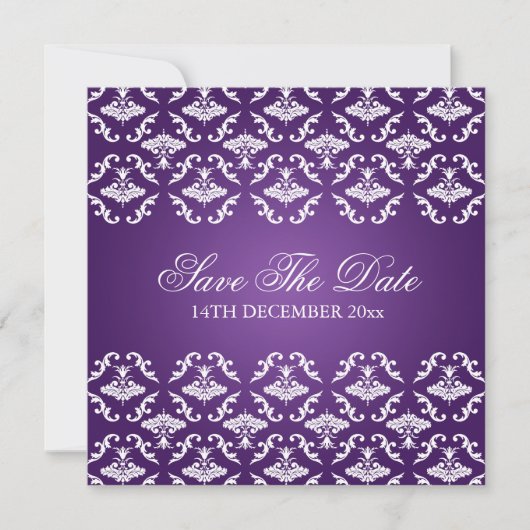 Invitation Mariage élégant vintage damas violet (Devant)
