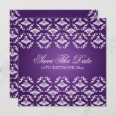 Invitation Mariage Elégant Vintage Damassé Violet (Devant / Derrière)