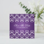 Invitation Mariage Elégant Vintage Damassé Violet (Debout devant)