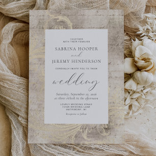 Invitation Mariage Élégant Vintage Distressed Ivoire