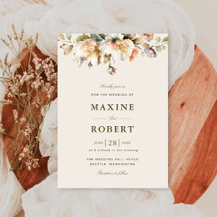 Invitation Mariage Élégant Vintage Floral Botanique Économiqu