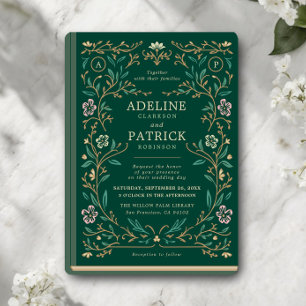 Invitation Mariage élégant vintage floral livre de bibliothèq