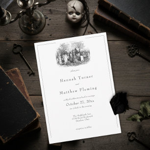 Invitation Mariage élégant vintage gothique toile noire