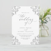 Invitation Mariage Élégant Vintage Gris Argent (Debout devant)