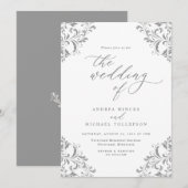 Invitation Mariage Élégant Vintage Gris Argent (Devant / Derrière)
